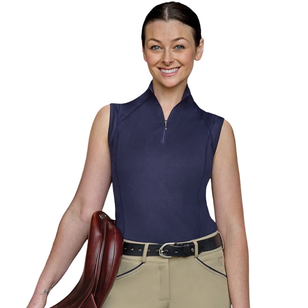 NWT Riding Sport "Cameron" Sleeveless Navy 1/4 Zip-Front Women's Equestrian Top